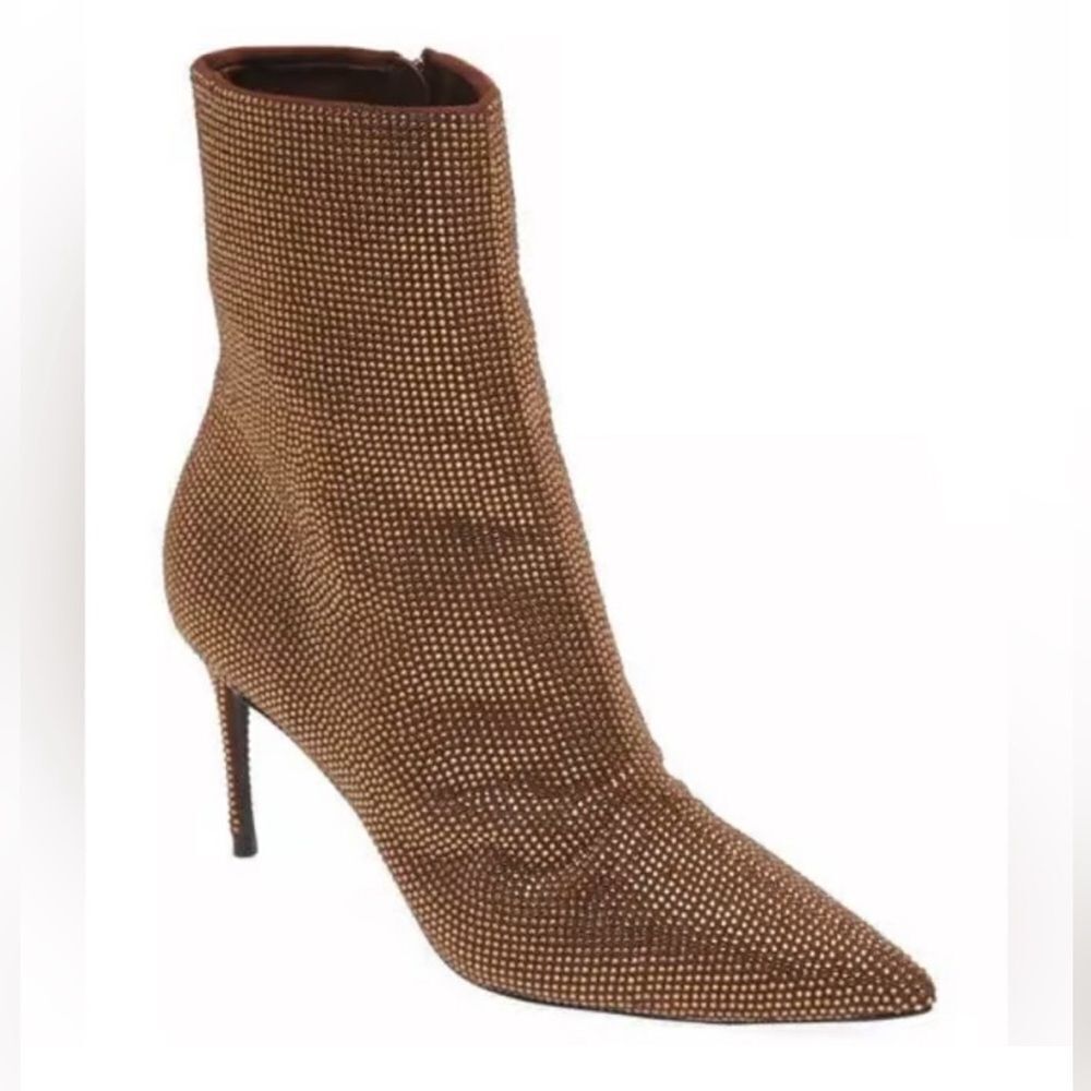 Black suede studio dahlia crystal embellished pointy boots